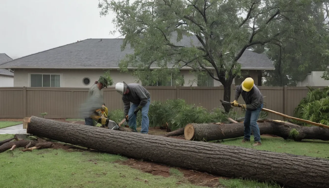 Tree provider clearing a fallen tree from a home's yard near San Fernando in the San Fernando area